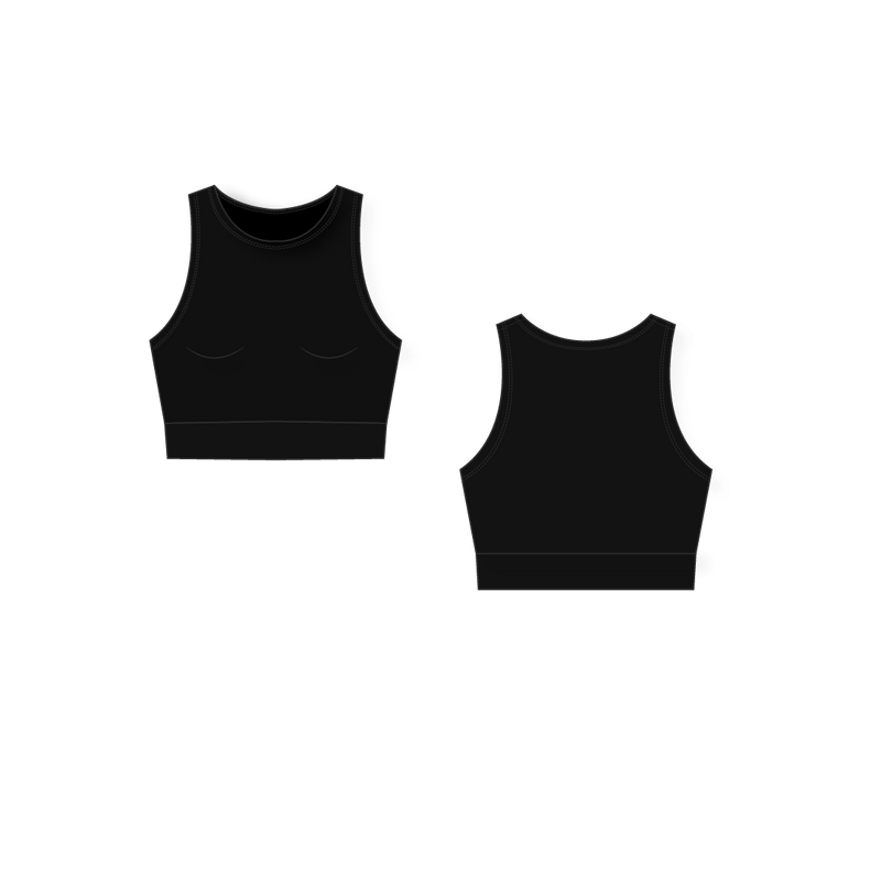 Florine Swim crop top design sketch — front and back view
